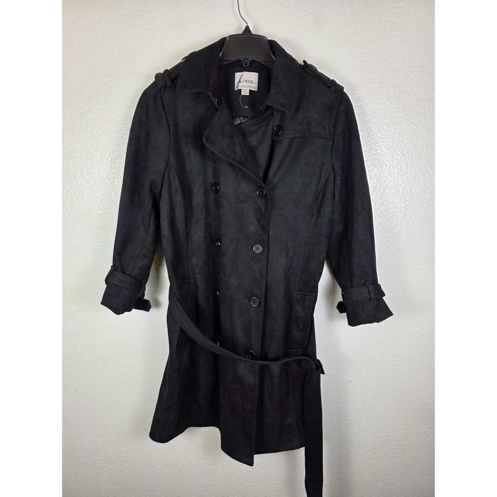 Linea by Louis Dell'Olio Black‎ Faux Suede Trench Coat Double Breasted Size 16